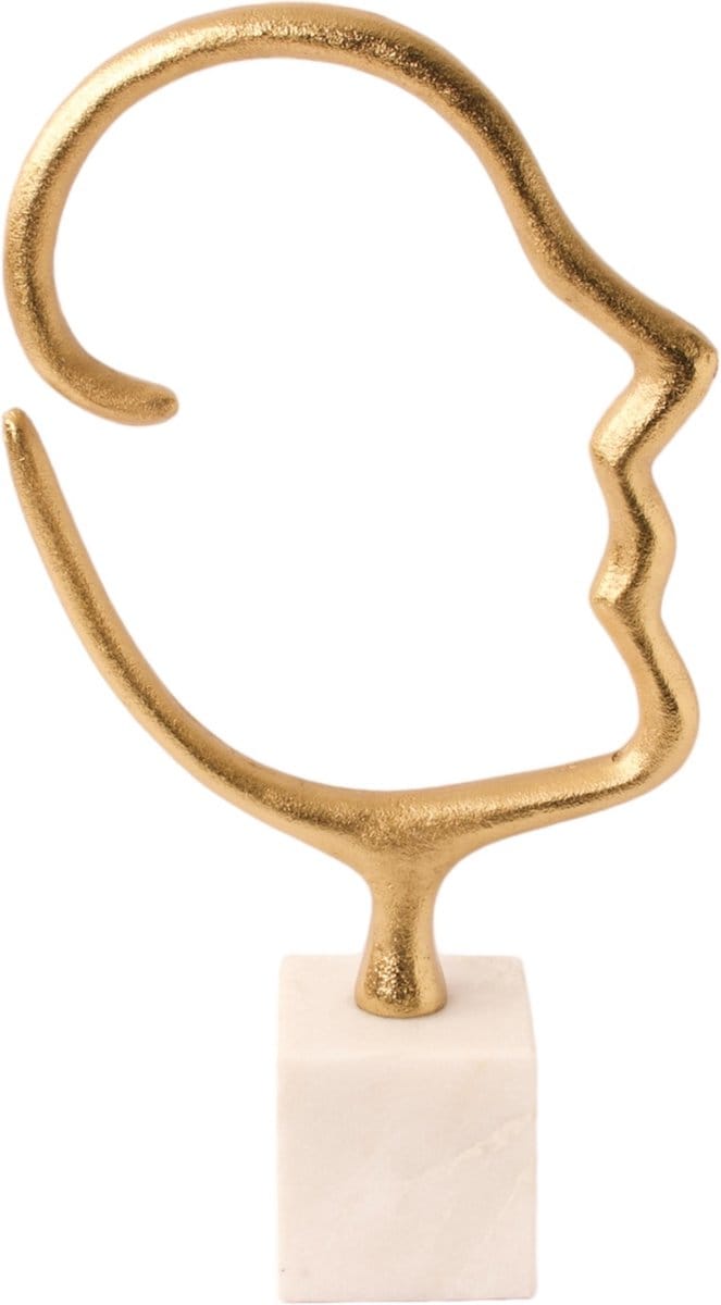 WinQ - Silhouet van Hoofd Goud- decoratief Ornament 20x29cm - zwarte marmer voet