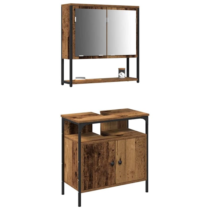vidaXL - Badkamermeubel - Set - 2 - st - Bruin - Bewerkt - hout