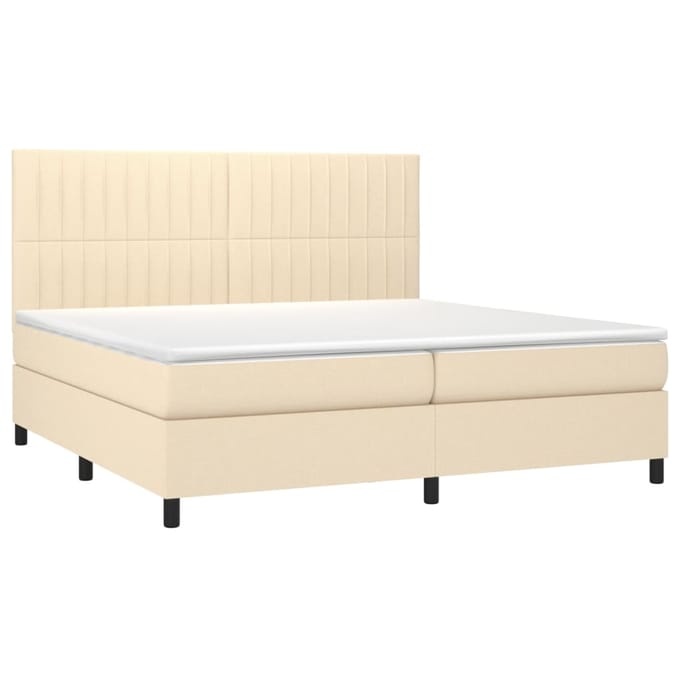 vidaXL - Boxspring - met - matras - en - LED - stof - crèmekleurig - 200x200 - cm