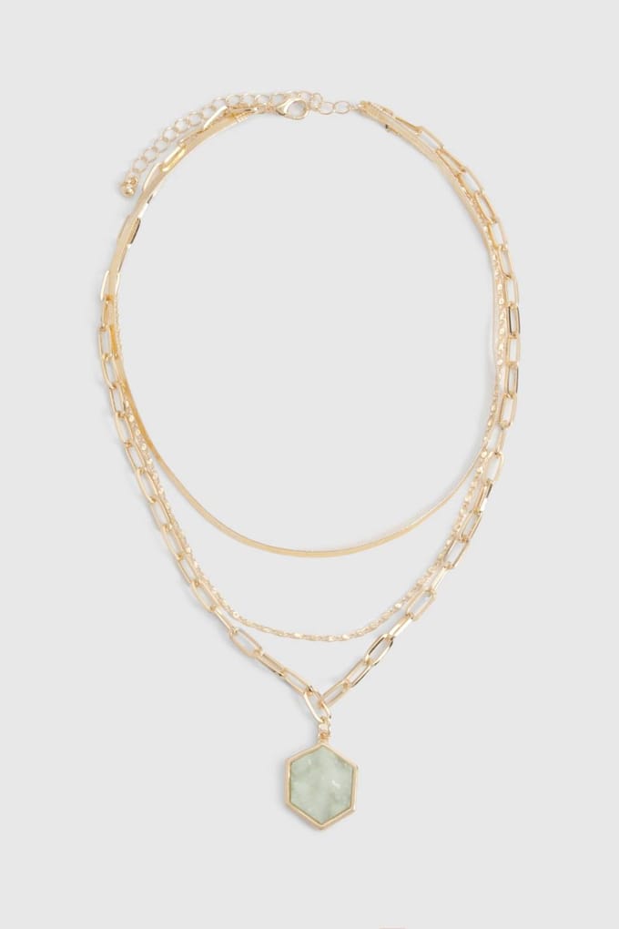 boohoo Dames Groene Steen Drop Ketting | Gold