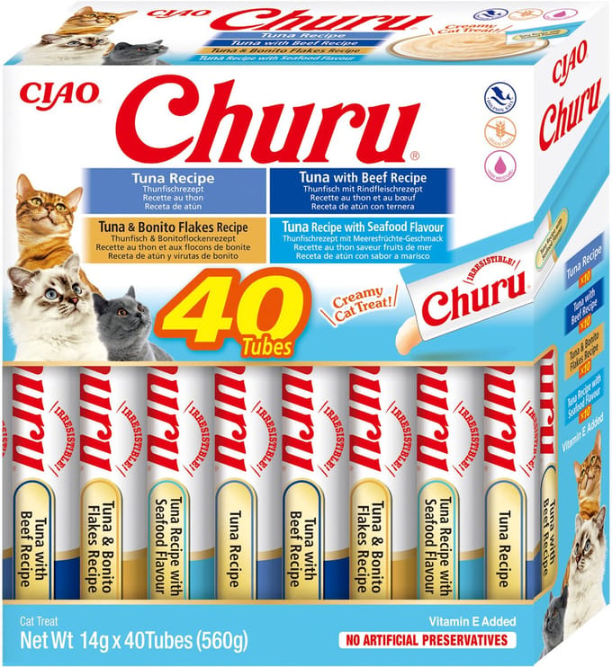Inaba Ciao Churu Creamy Puree Liquid Kattensnack Tonijn & Zeevruchten 40x14g