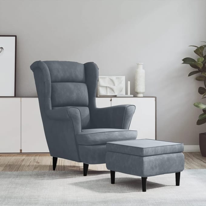 vidaXL - Fauteuil - met - voetenbank - fluweel - donkergrijs