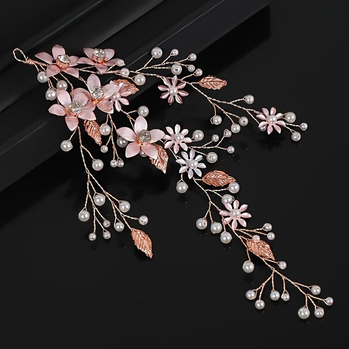 Parel Strass Bloem Bruid Hoofdband Bruiloft Haar Sieraden Goud Blad Met Strass Bloem Haarbanden Bruiloft Haarversieringen black