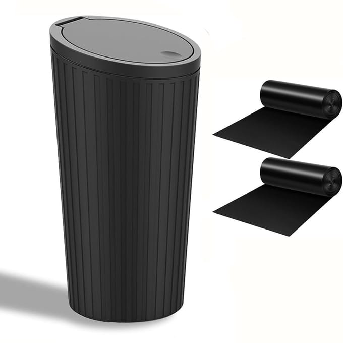 Odour-proof Mini Car Interior Trash Bin met Pop Up Lid - Praktische Pull-Out Zwart Autoafvalbak met 2 Vuilniszakken