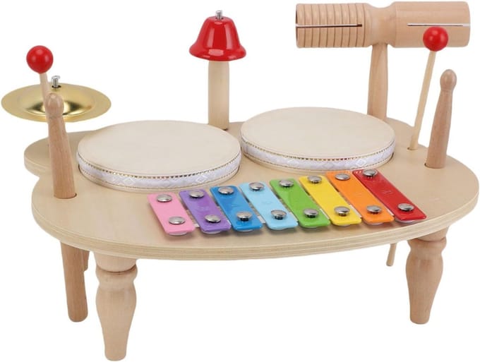 Houten Percussie Speelgoed - Muziekset Kinderen - Ritme Ontwikkeling - Veilige Stevige Constructie - 36 x 27 x 6 cm