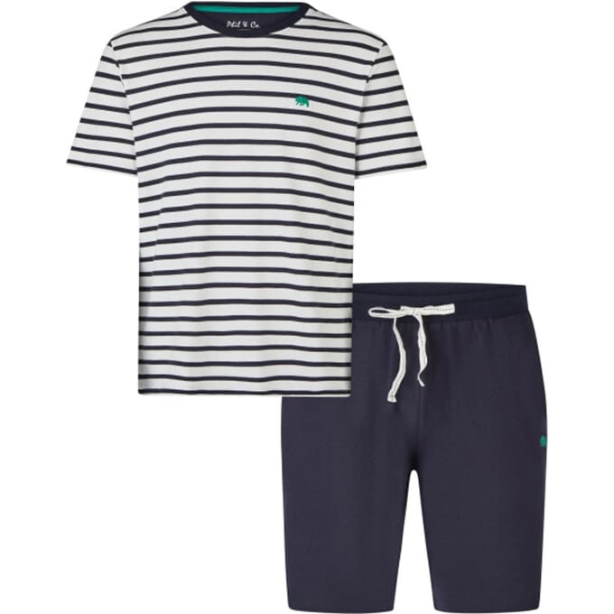 Phil & Co Heren Shortama Korte Pyjama Set Crème/Donkerblauw Gestreept - Maat M