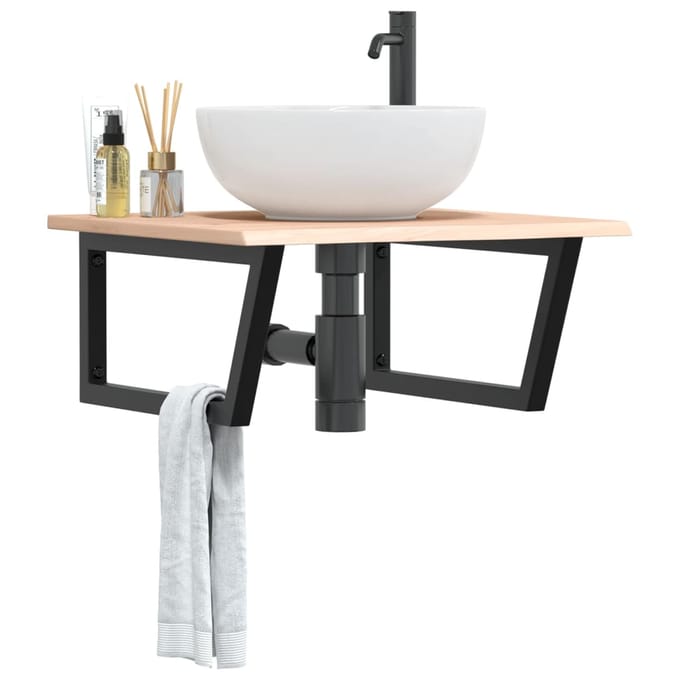 vidaXL - Badkamer - wandschap - staal - en - massief - eikenhout