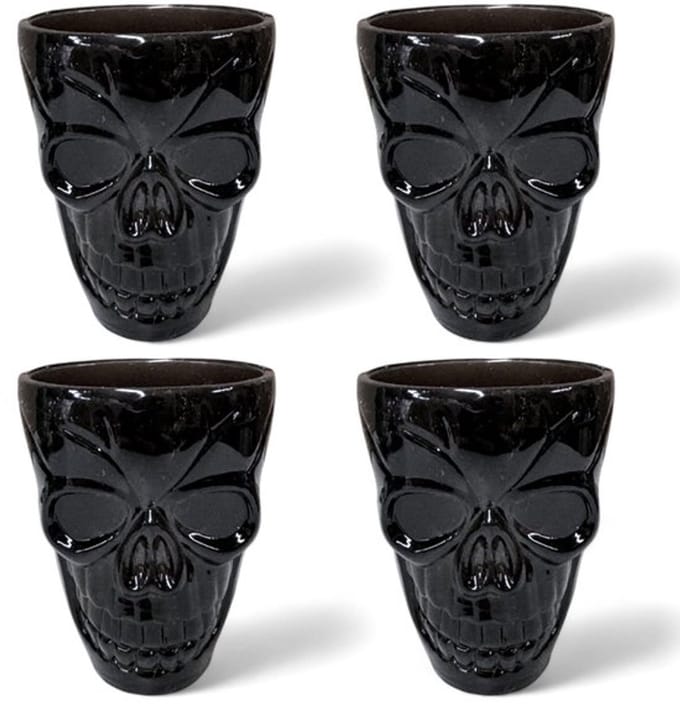 Set van 4 Shotglazen Skull - Zwart Plastic Herbruikbaar - 50 ml Capaciteit