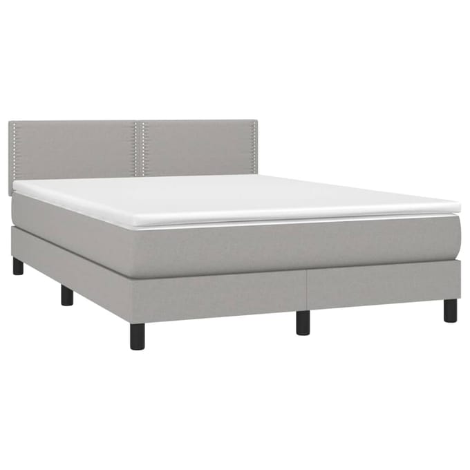 vidaXL - Boxspring - met - matras - en - LED - stof - lichtgrijs - 140x200 - cm