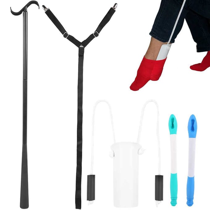 Sokkenhulp Toilet Hulpmiddelen Tool Lange Aankleedstok Clip Trek Aankleedhulp Riem Set voor Ouderen black