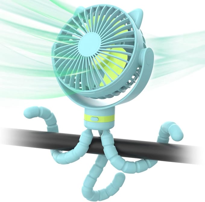Draagbare Kinderwagen Ventilator - Flexibele Tafelventilator met 4000 mAh en 4 Snelheden