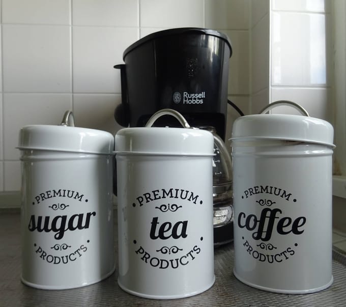 Huishoudelijke Opslagcontainer Set Van 3 Metalen Thee Suiker Koffiebussen | Wit