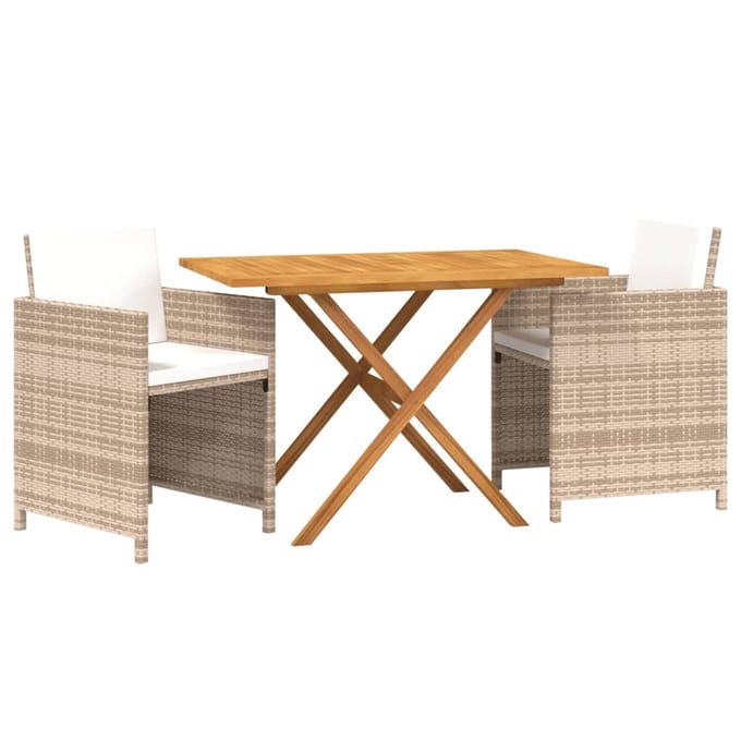 vidaXL - 3-delige - Tuinset - met - kussens - beige