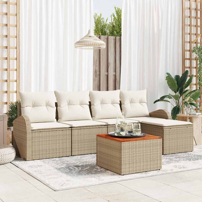 vidaXL - Tuinbank - Set - 6 - st - Beige - en - Crème - poly - rattan