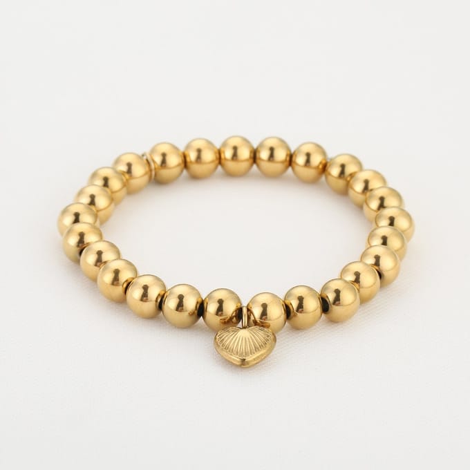 Michelle Bijou - Armband - Beads - met bedel hartje - Goud - Stainless steel