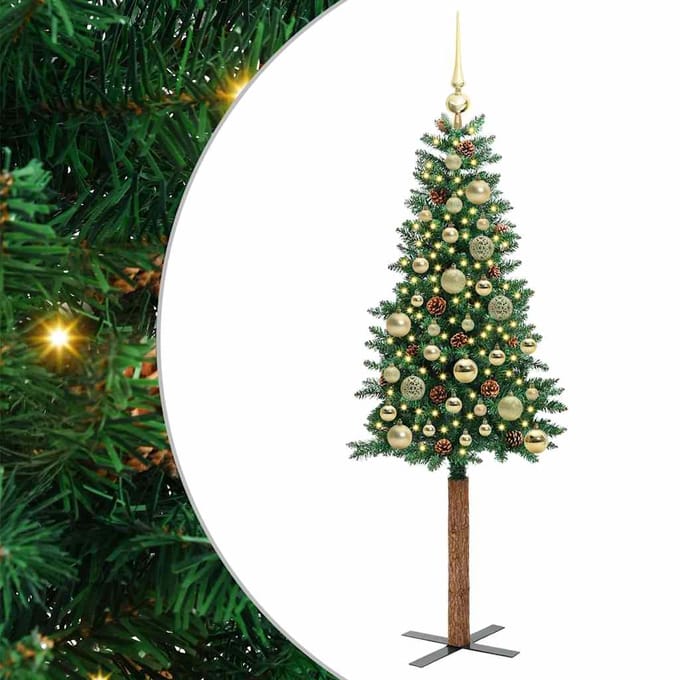 vidaXL - Slanke - Kerstboom - Groen - 150 - cm - PVC - en - massief - dennenhout