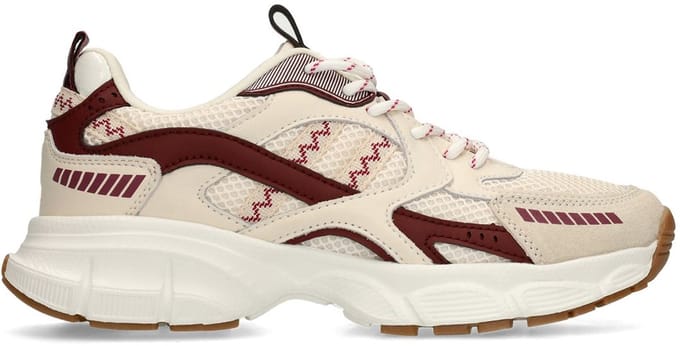 Manfield - Dames - Beige mesh sneakers met burgundy details - Maat 36