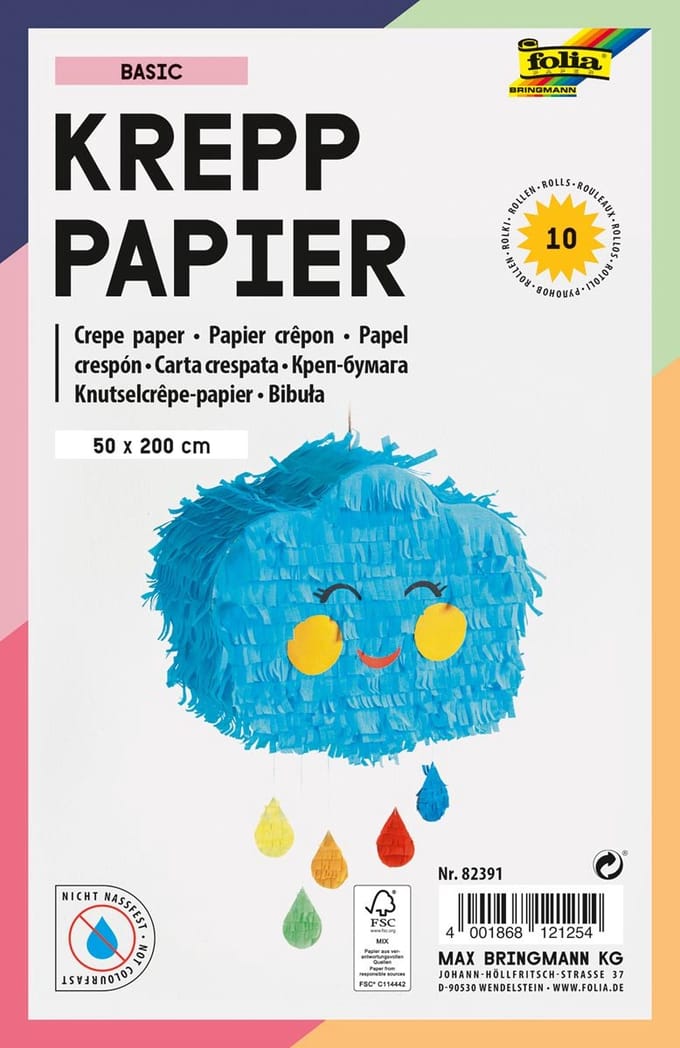 Crêpepapier Folia 50x200cm Basis 10 kleuren | 10 stuks
