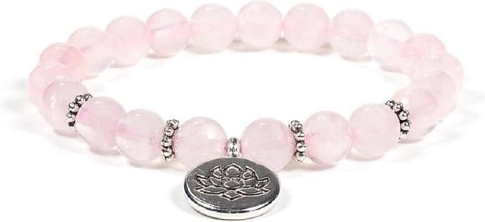 Mala Armband Rozenkwarts Elastisch met Lotus