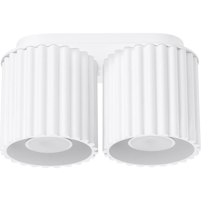 Plafondlamp AURA 2 met 2 geribbelde spots naast elkaar - Sollux Lighting - IP20 - Wit aluminium behuizing - 21 x 10 x 12 cm - 2 x GU10 LED, exclusief lichtbron - 2 x 10 W - Minimalistische plafondlamp voor woonkamer, slaapkamer en eetkamer