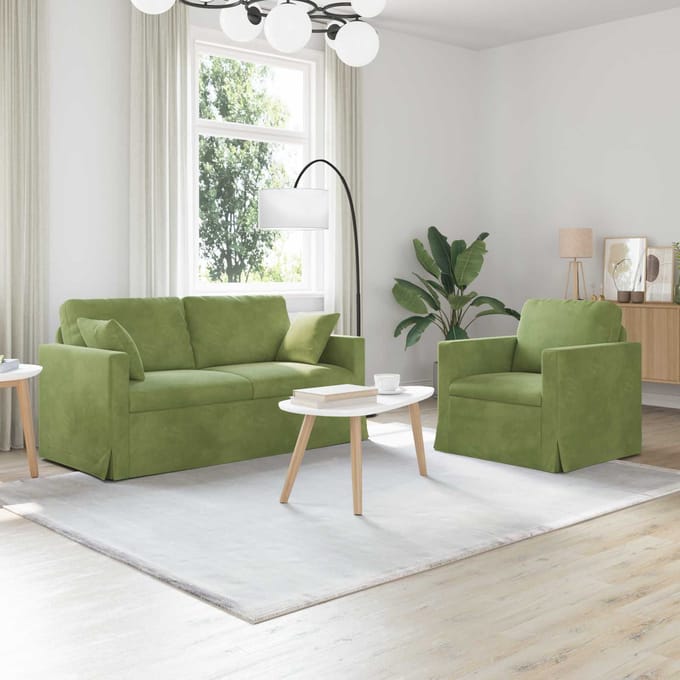 vidaXL Bankstel 2 pcs Lichtgroen 158 x 78 x 80 cm Fluweel