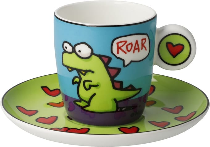 Goebel - Ed Heck | Kop en schotel Espresso Roar | Porselein - 12cm - 100ml - 2 stuks
