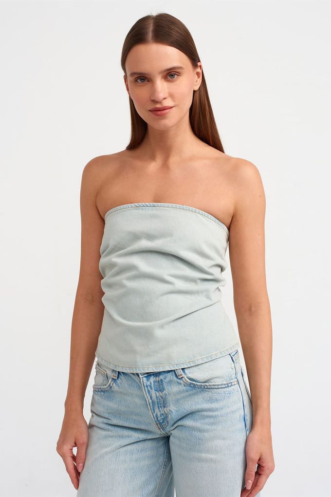 Dames Strapless Cropped Denim Top