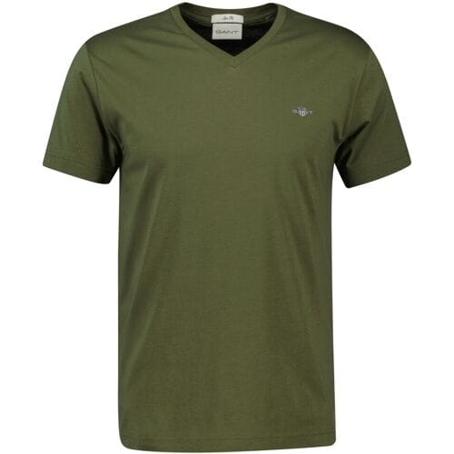 Gant T-Shirt Fine Shield Embroidery Uni V-Neck Mosgroen / male