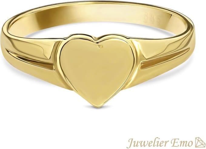 Juwelier Emo - 14 Karaat Gouden Kinderring meisjes met Hart - GLANS LOOK - KIDS - MAAT 14.00