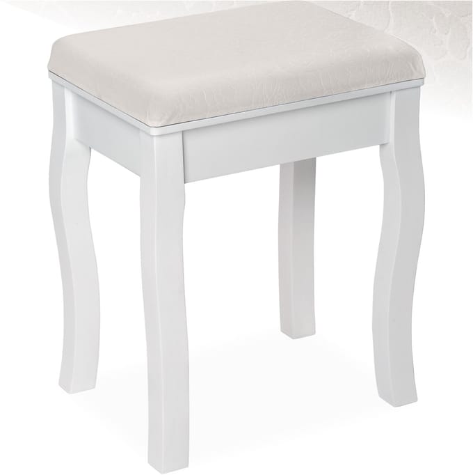 tectake® Make-upkruk - schminkkruk - gestoffeerde zitting - Wit, Elegant Ontwerp - Afmetingen Ca. 40 x 30 x 51 cm (LxBxH)