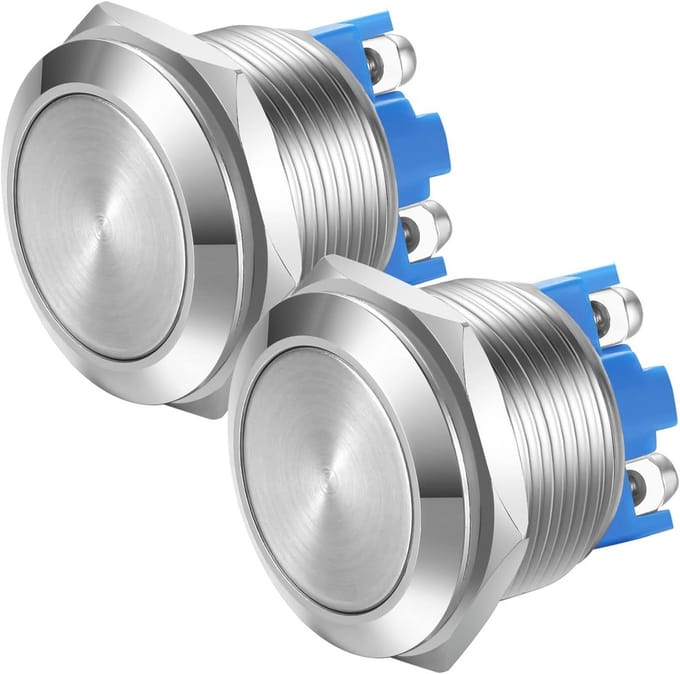 2x 22mm Zelfvergrendelende Drukknop Schakelaar 5A IP65 RVS Waterdicht