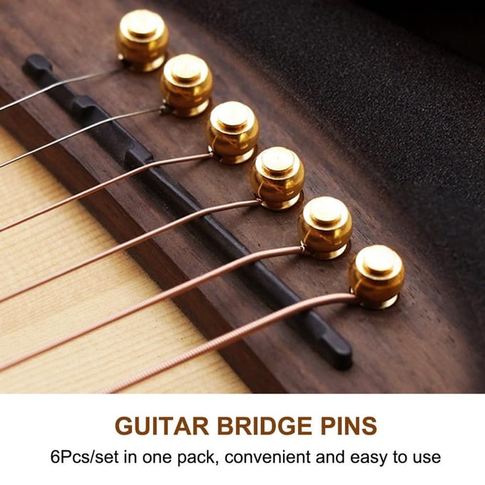 Lot de 6 chevilles de chevalet en laiton durable pour guitares folk, pièces de rechange(Or) brown