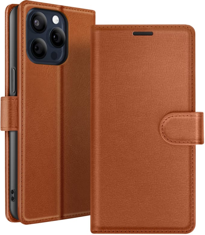 Zanae, Hoesje geschikt voor iPhone 15 Pro - Wallet Case & Magneetsluiting, Bruin