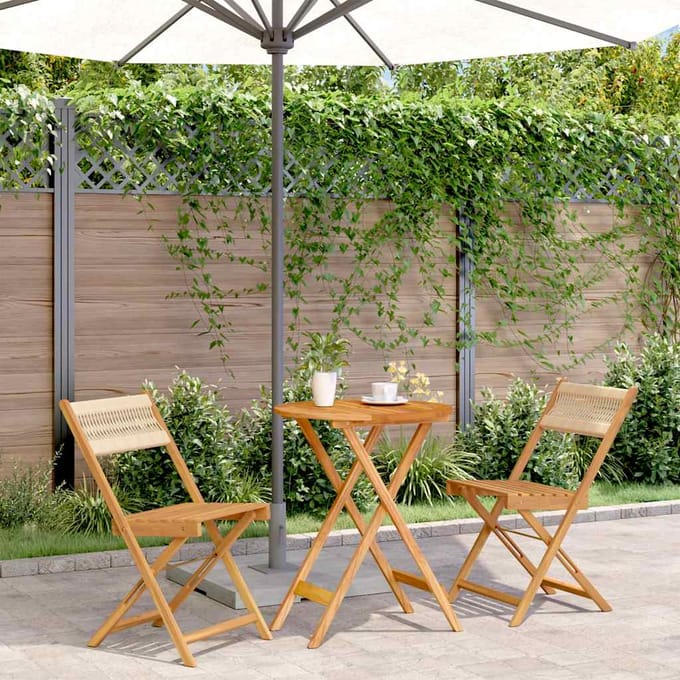 vidaXL - 3-delige - Bistroset - polypropeen - en - massief - hout - beige