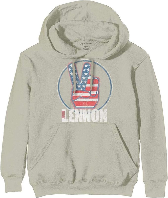 John Lennon - Peace Fingers US Flag Hoodie/trui - M - Grijs