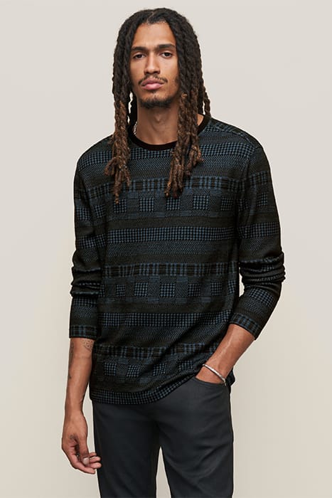 John Varvatos Reade Ls Pattern Mix Crew With Cold Dye Titanium Blue Größe: S | Longsleeves Outlet | Herren | Blau