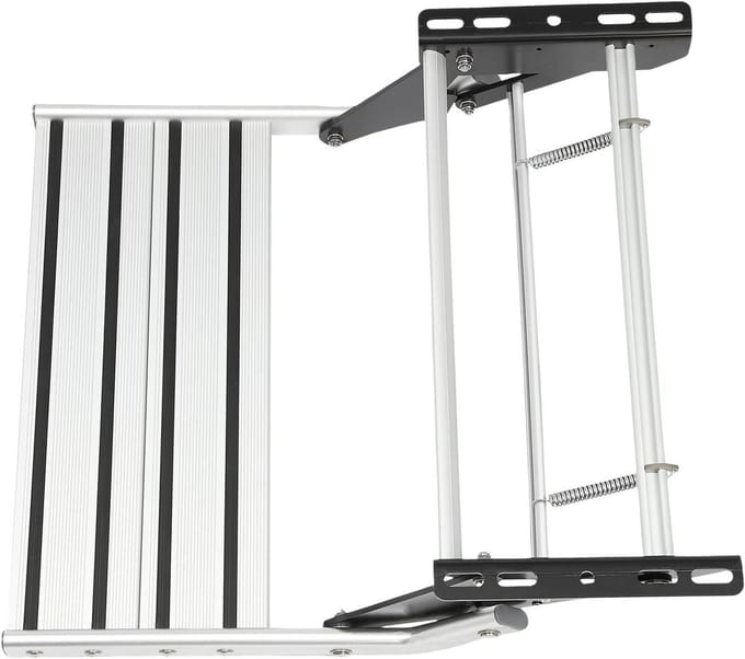 Camper opstap - Inklapbare trede - Veilig instappen - Antislip ontwerp - 50 cm breed - Zilver zwart