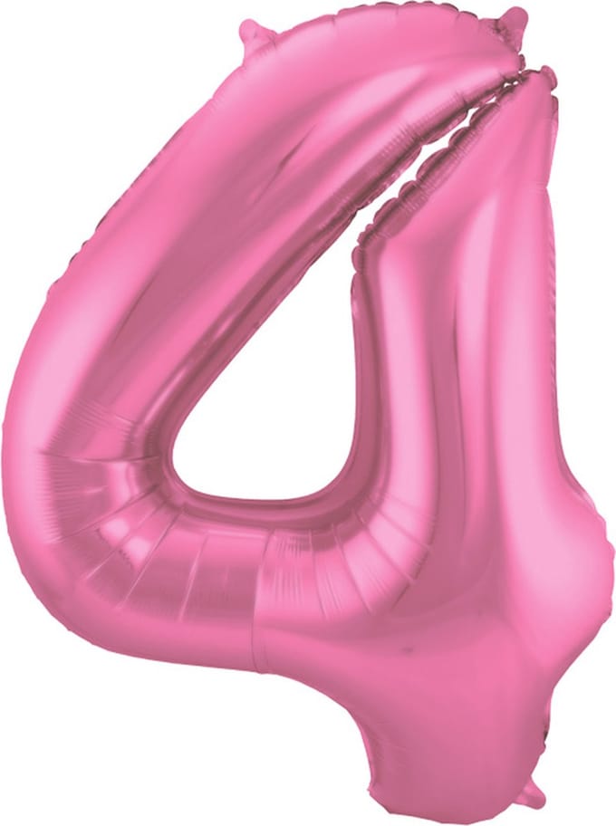Folat - Folieballon Cijfer 4 Roze Metallic Mat - 86 cm