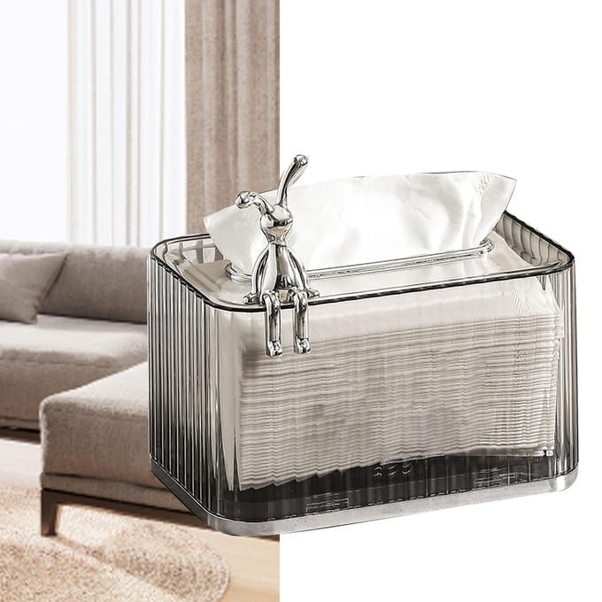 Tissueboxhouder Grote Opening Zelfliftende Veer Thuis Tissue Dispenser voor Badkamer Wastafel Ash Body Silver Bottom white