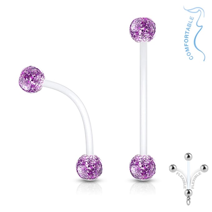 Piercing flexibel glitter balletje 1.6x25 - paars - LMPiercings