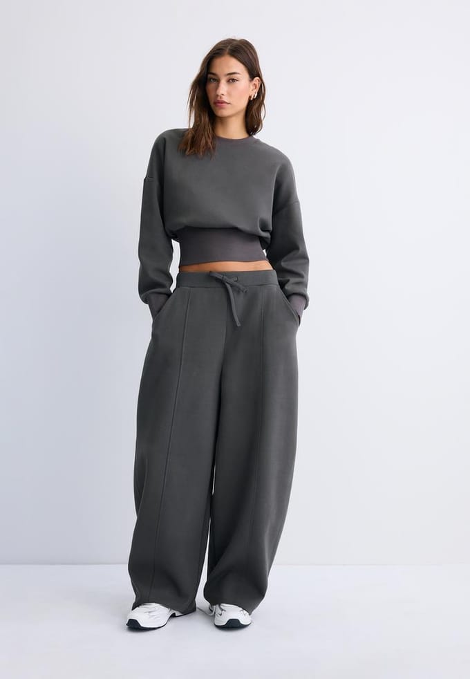 Stradivarius Cropped sweater met brede boord  Donkergrijs L