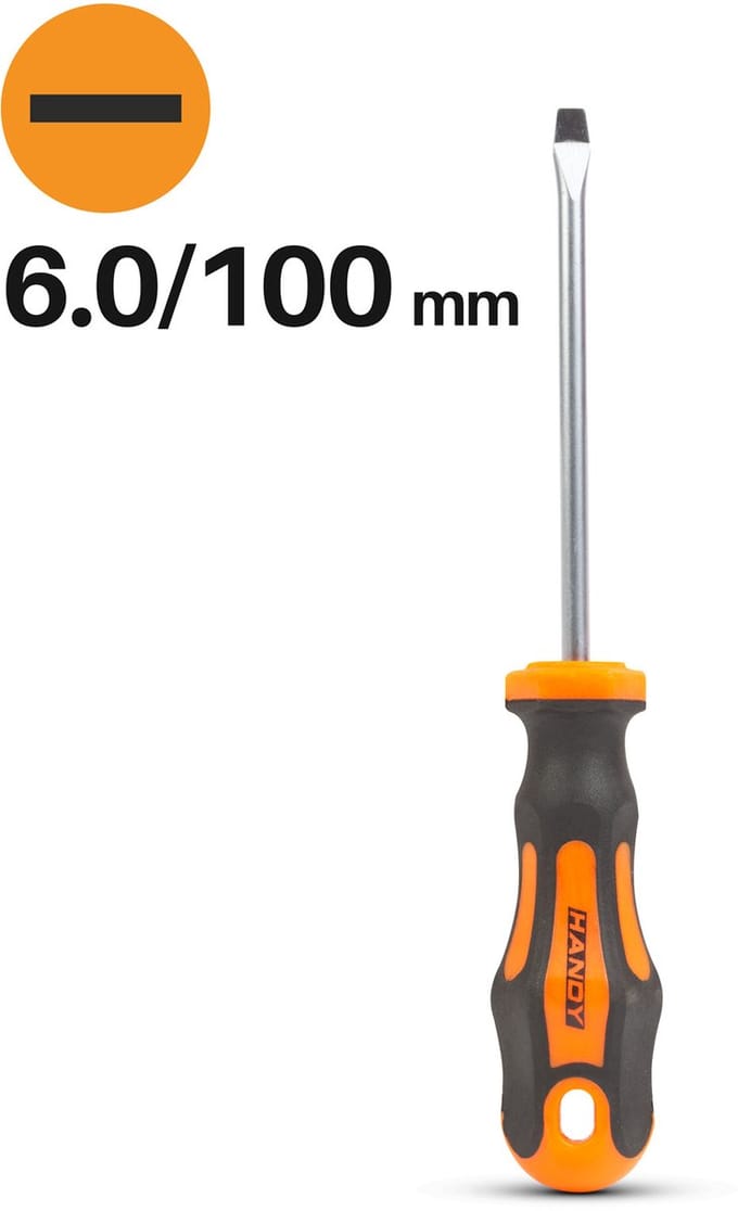 Platte Schroevendraaier 6.0 mm – Sleufschroevendraaier 100 mm – Chroom Vanadium Staal – Antislip Handgreep – Ophangoog 1 Stuks [10518]