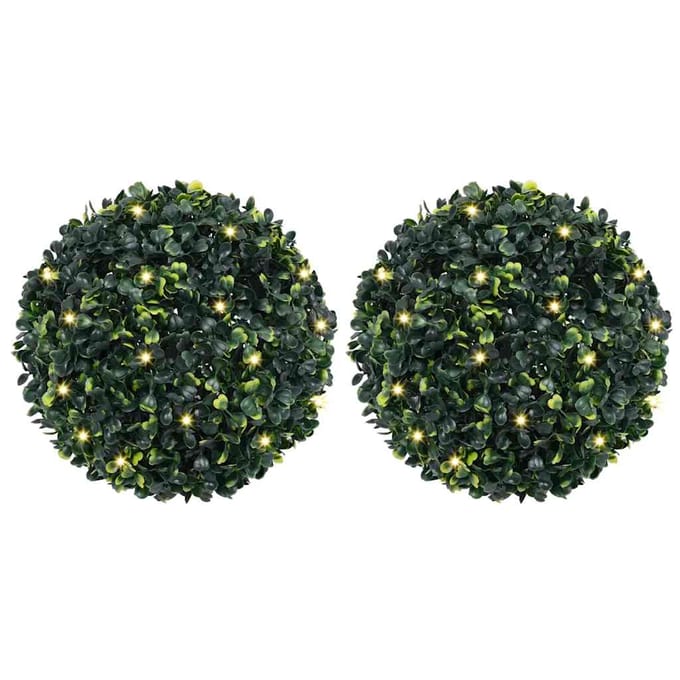 vidaXL - Kunstbuxusballen - met - LED-verlichting - 2 - st - 45 - cm - groen