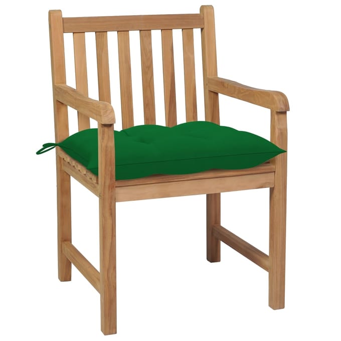 vidaXL - Tuinstoelen - 6 - st - met - groene - kussens - massief - teakhout