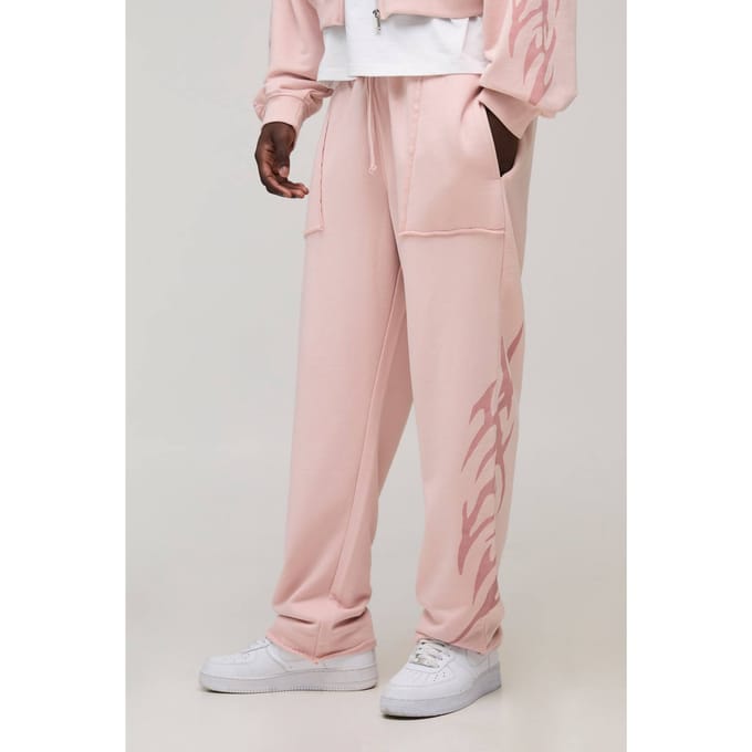 Baggy Fit Joggingbroek Met Tribal Print En Lussenrug | Pink | Size Medium