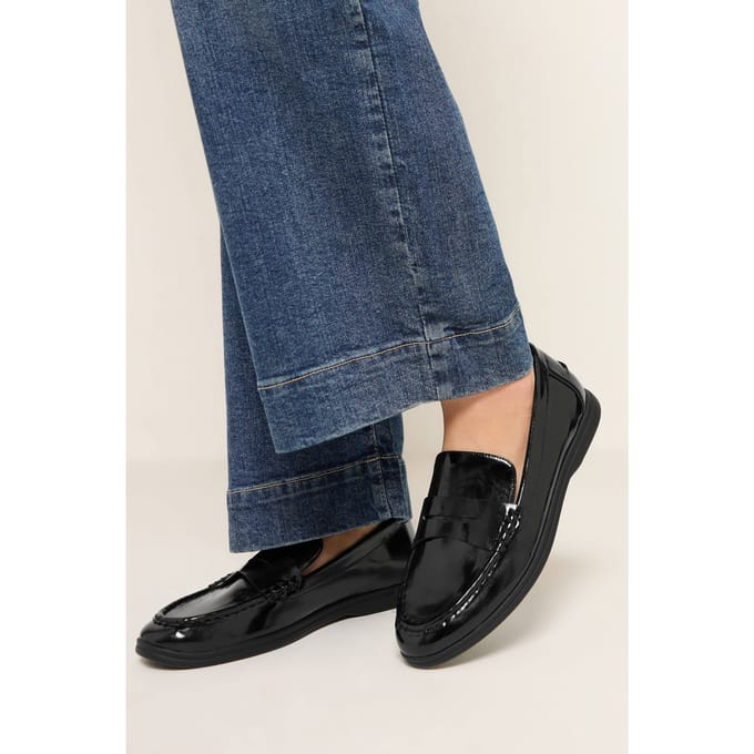 Yours Zwarte Imitatieleer Flatform Loafers In Brede Epasvormsize 41EEE