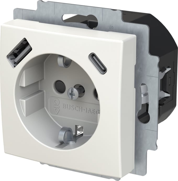 Busch Jaeger Balance wandcontactdoos kinderveilig + 2x USB-Lader alpinwit 20 EUCB2USBAC-914