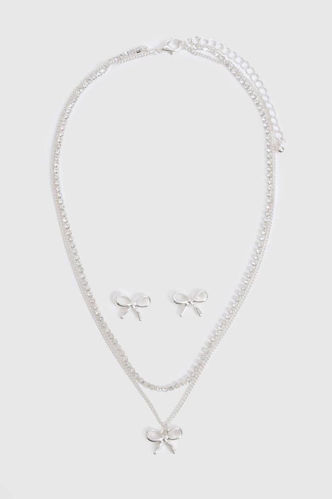 boohoo Dames Sieradenset met versierde strikdetails | Zilver