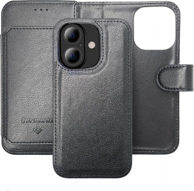 Cityhoesje – iPhone 16 – 2 in 1 – Bookcase - 6 Pasjes - Zwart