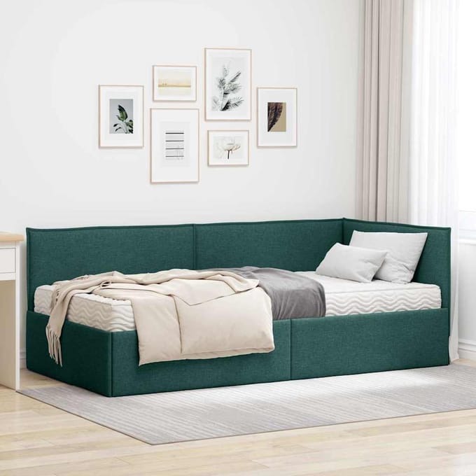 vidaXL - Hoekbedframe - met - Matras - 2 - st - Donkergroen - 100 - x - 200 - cm - Fluweel